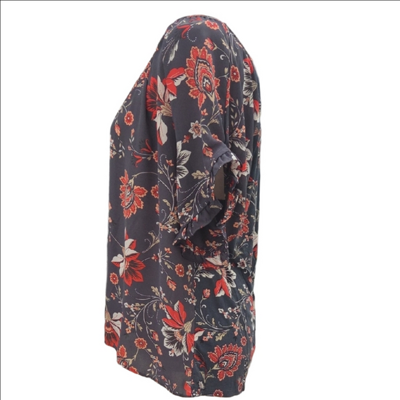 LoFT Beautiful Floral Blouse - Charcoal and Scarlet Flowy Comfy Boho L - Picture 4 of 6